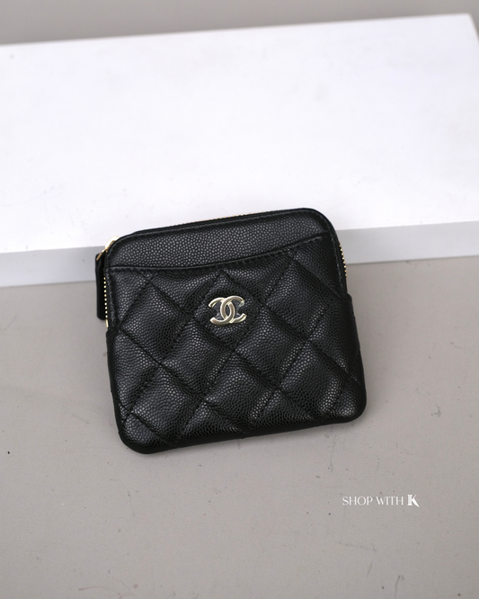 Chanel Quilted Zip Cardholder Wallet Black CGHW