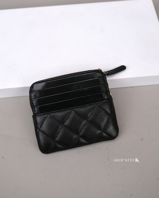 Chanel Quilted Zip Cardholder Wallet Black CGHW