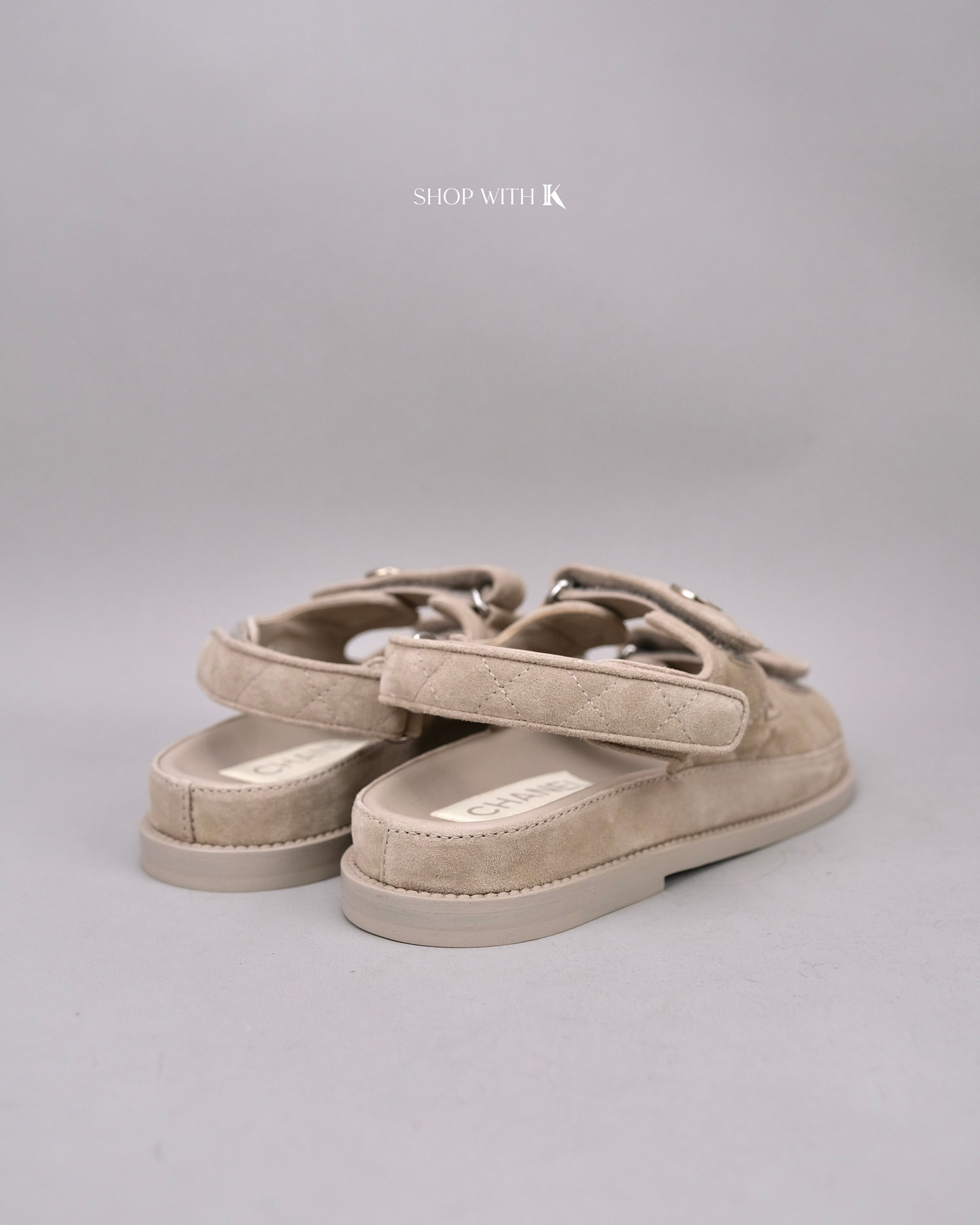 Chanel Dad Sandals Suede Beige