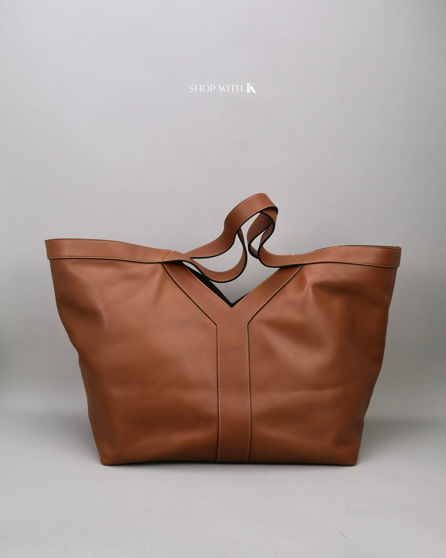 YSL Y Tote in Leather Brown