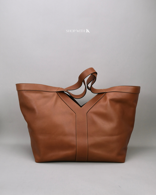 YSL Y Tote in Leather Brown