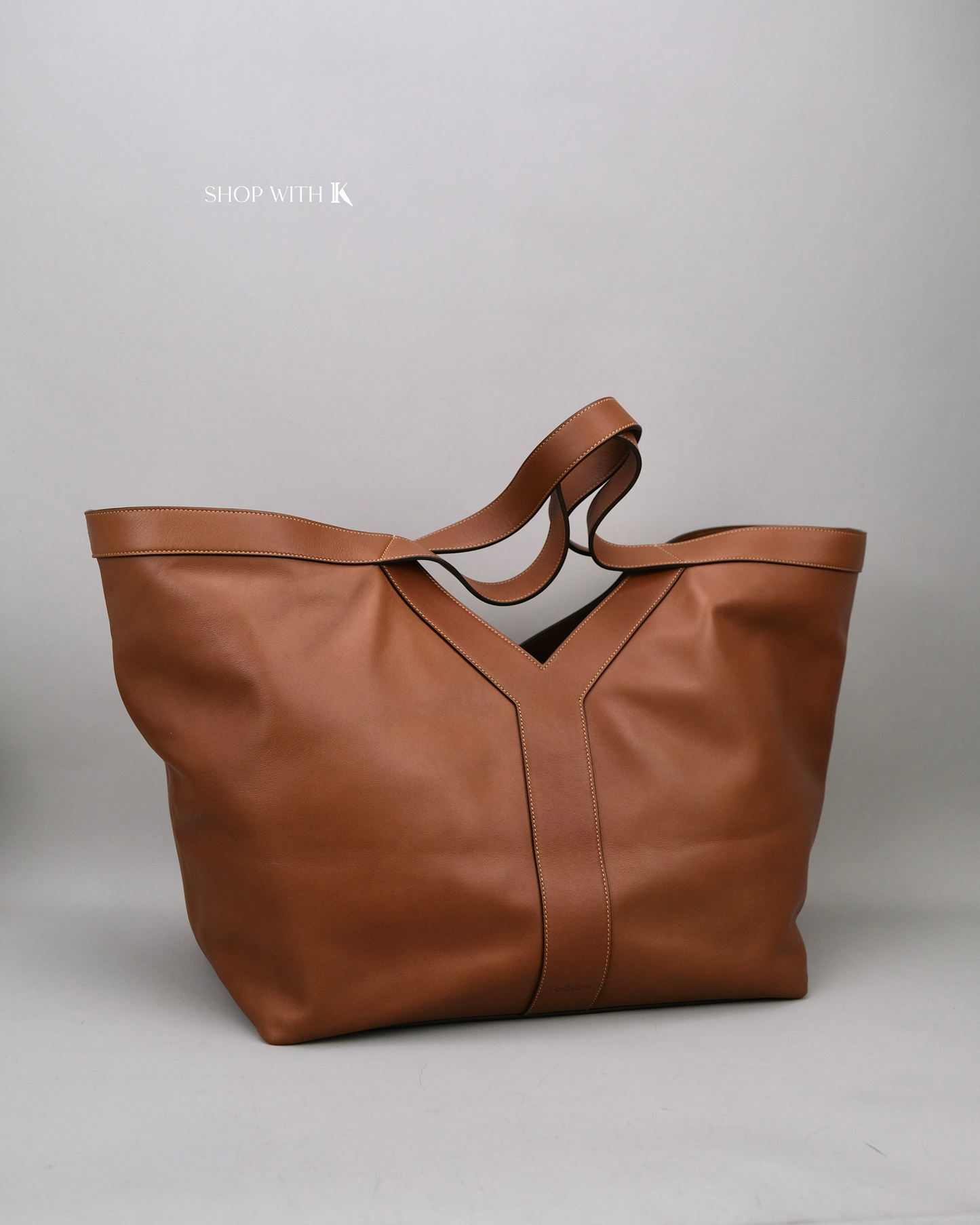 YSL Y Tote in Leather Brown