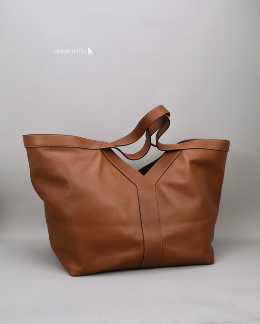 YSL Y Tote in Leather Brown