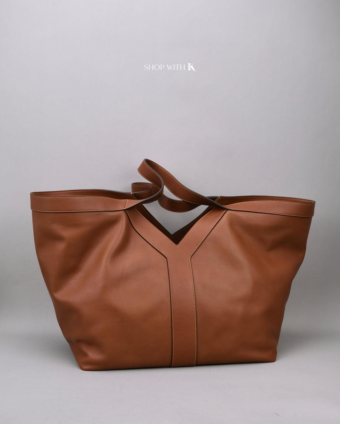 YSL Y Tote in Leather Brown