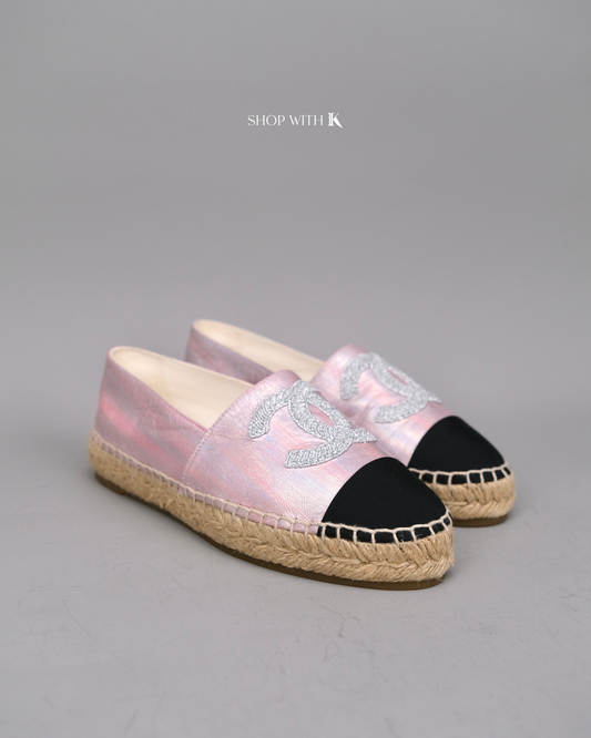 Chanel Logo Pink and Black Espadrille