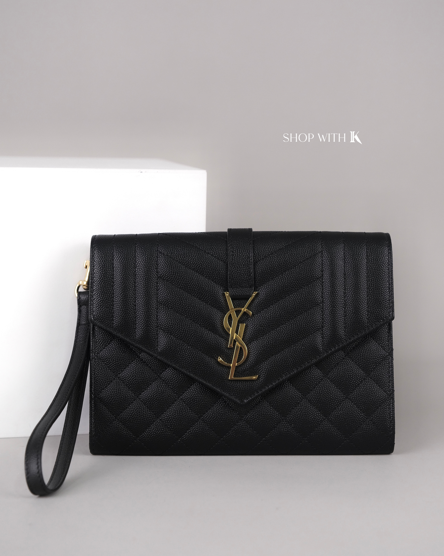 YSL Envelope Flap Mix Matelasse Clutch Black