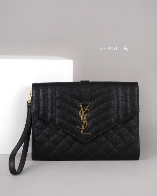 YSL Envelope Flap Mix Matelasse Clutch Black