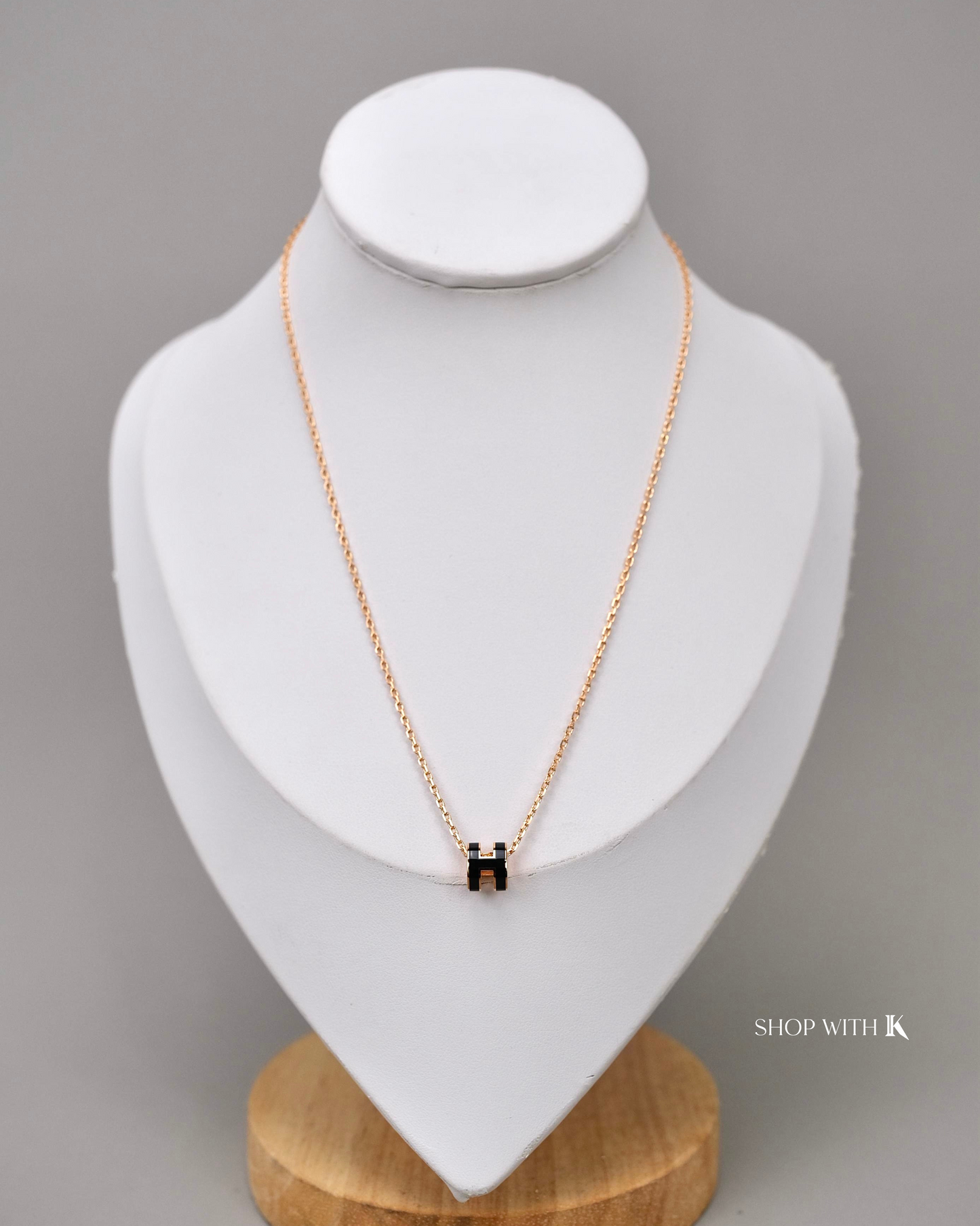 Hermes Pop H Pendant Necklace Noir RGHW