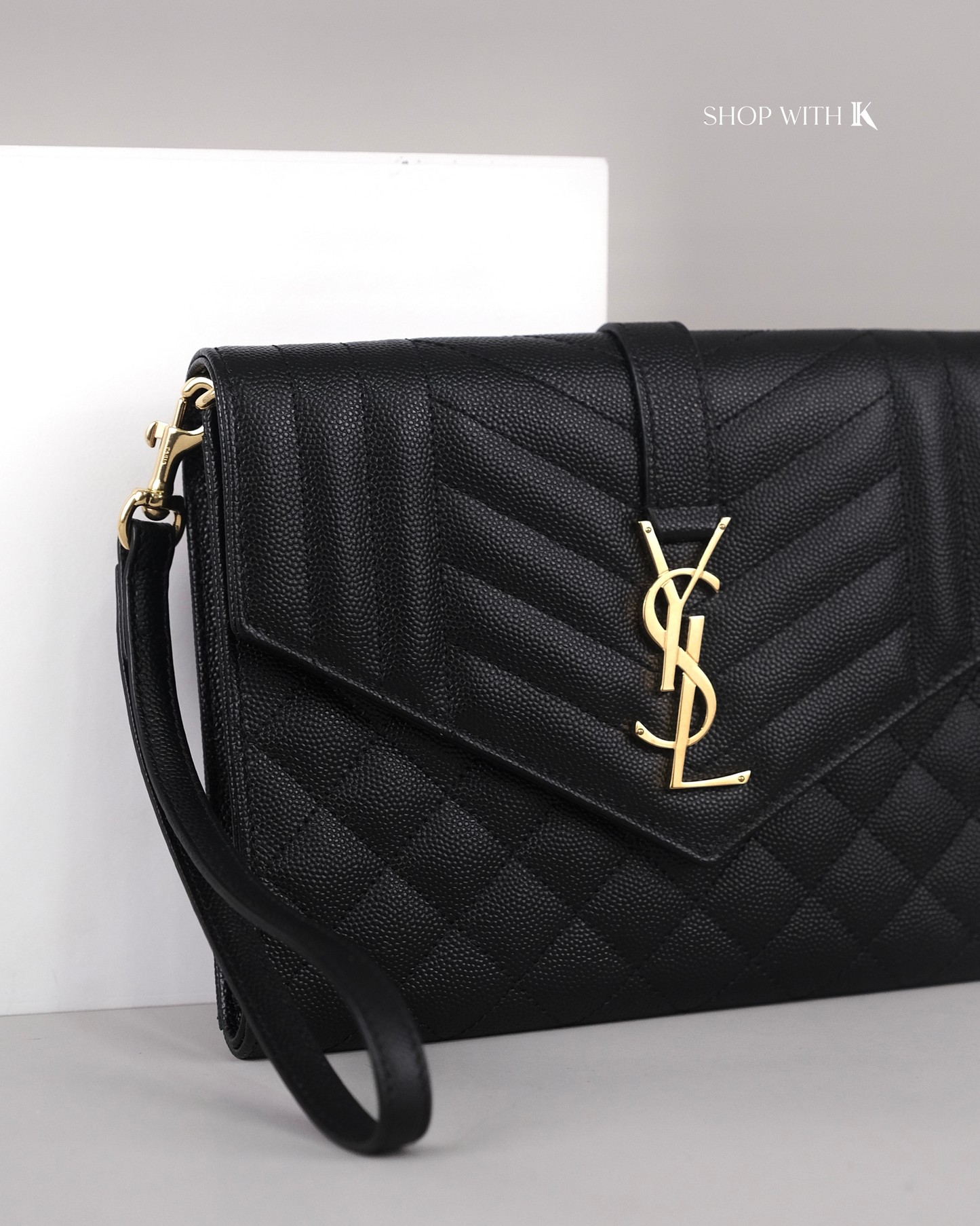 YSL Envelope Flap Mix Matelasse Clutch Black
