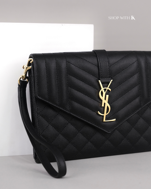 YSL Envelope Flap Mix Matelasse Clutch Black