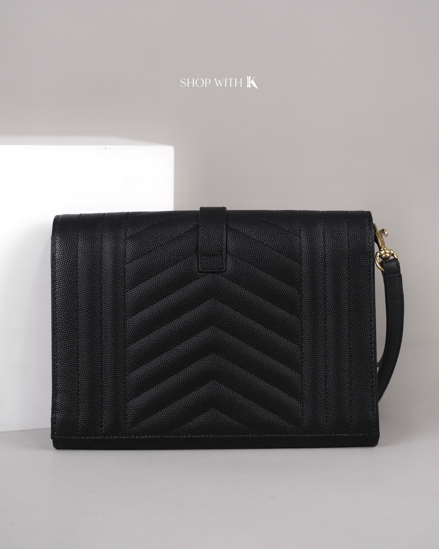 YSL Envelope Flap Mix Matelasse Clutch Black