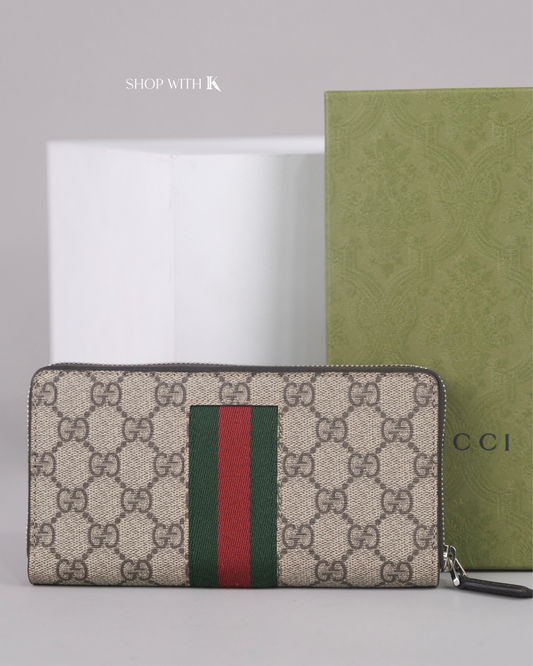 Gucci Web GG Supreme Zip Around Long Wallet