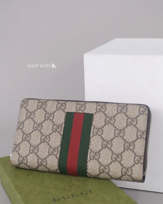 Gucci Web GG Supreme Zip Around Long Wallet