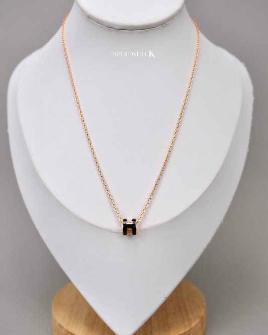 Hermes Pop H Pendant Necklace Noir RGHW