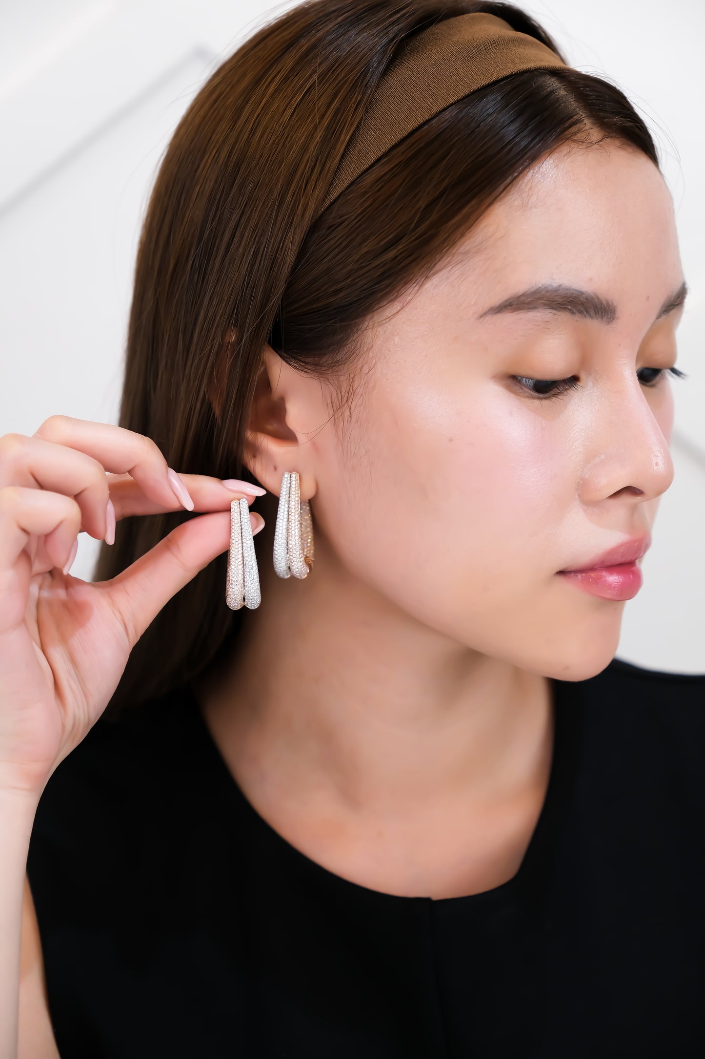 Two Tone Diamond Loop Earrings