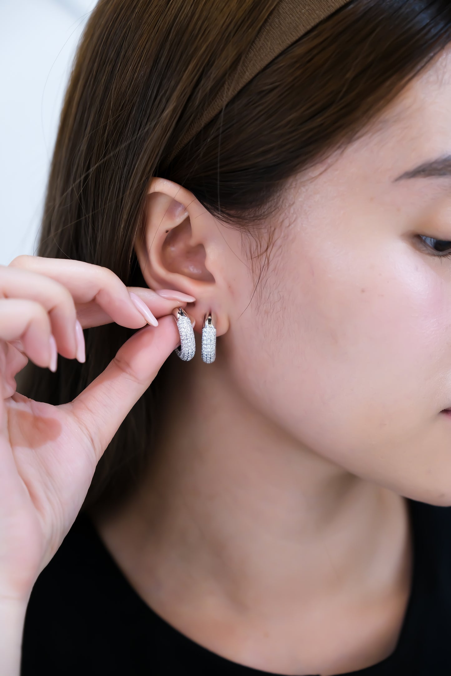 Donut Shaped Diamond Loop Earrings
