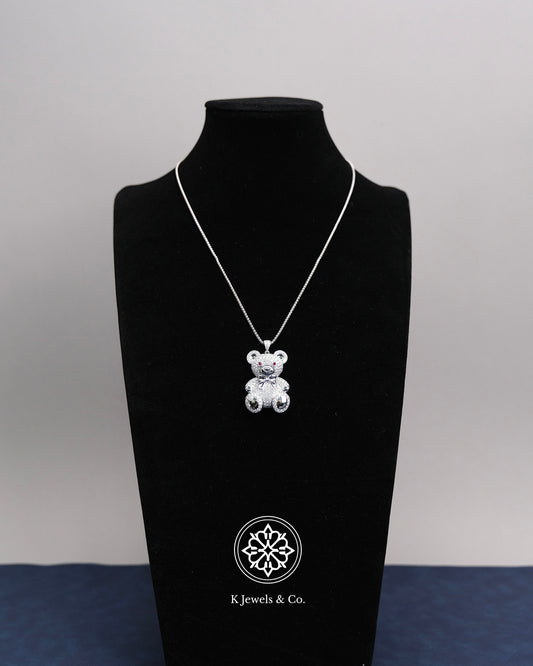Diamond Teddy Bear Pendant w/ Chain