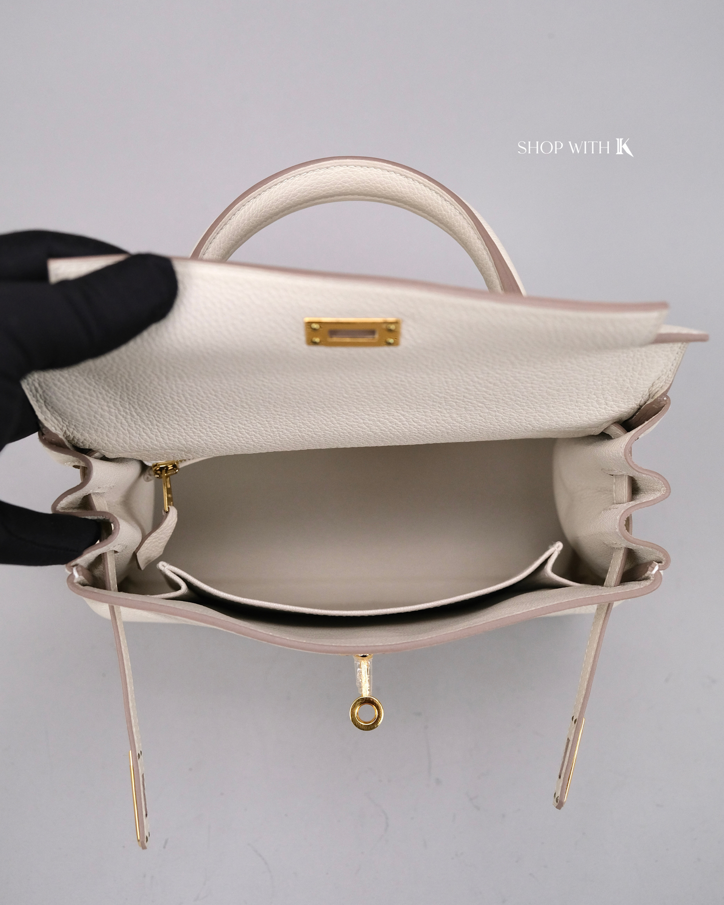 Hermes Kelly 25 Craie GHW