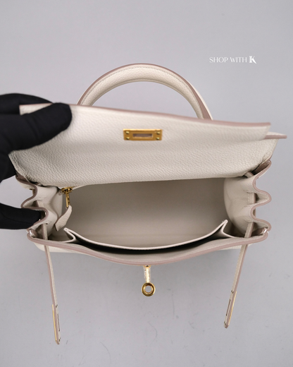 Hermes Kelly 25 Craie GHW