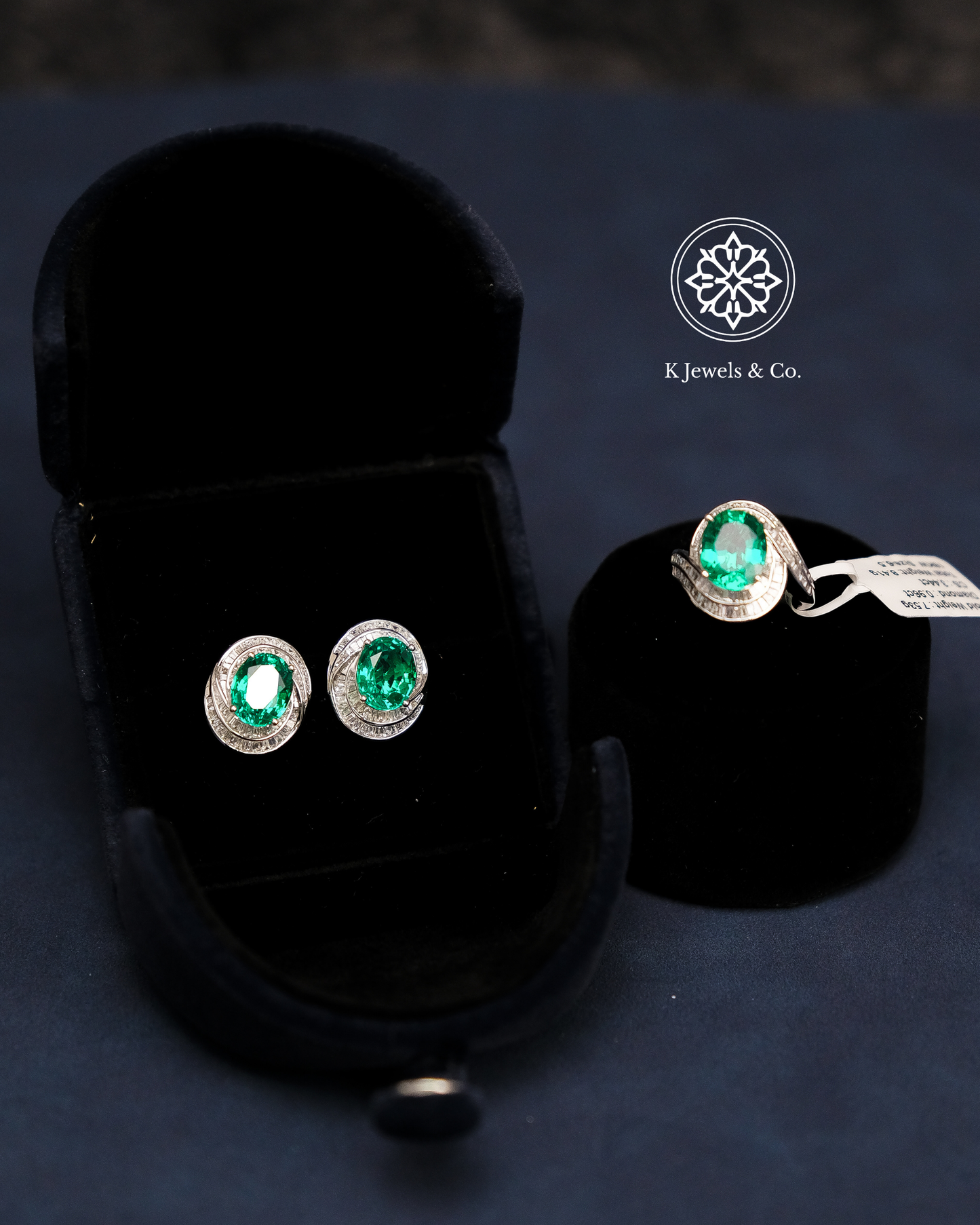 Created Emerald w/ Diamond Set