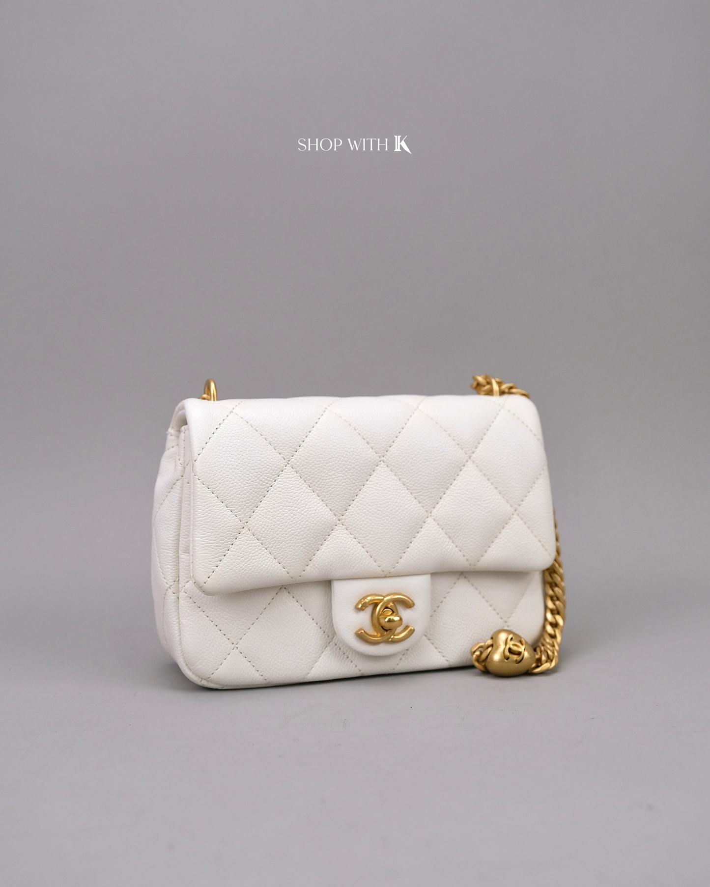 Chanel Mini Square Flap Heart Crush White