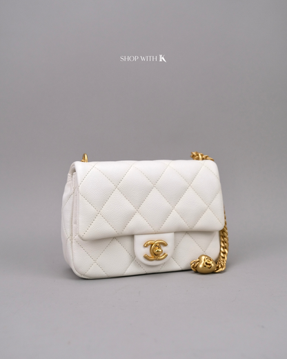 Chanel Mini Square Flap Heart Crush White