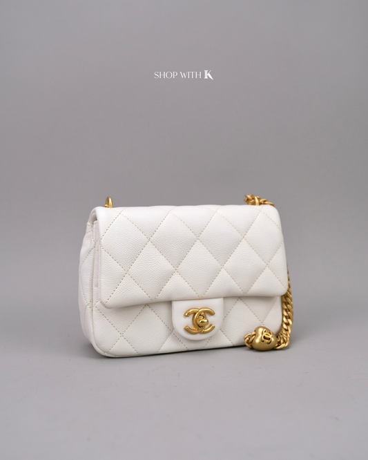 Chanel Mini Square Flap Heart Crush White