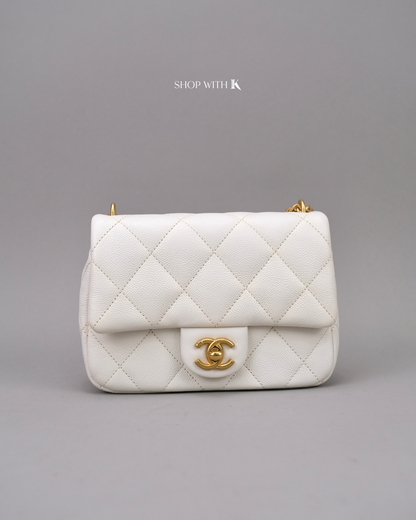 Chanel Mini Square Flap Heart Crush White