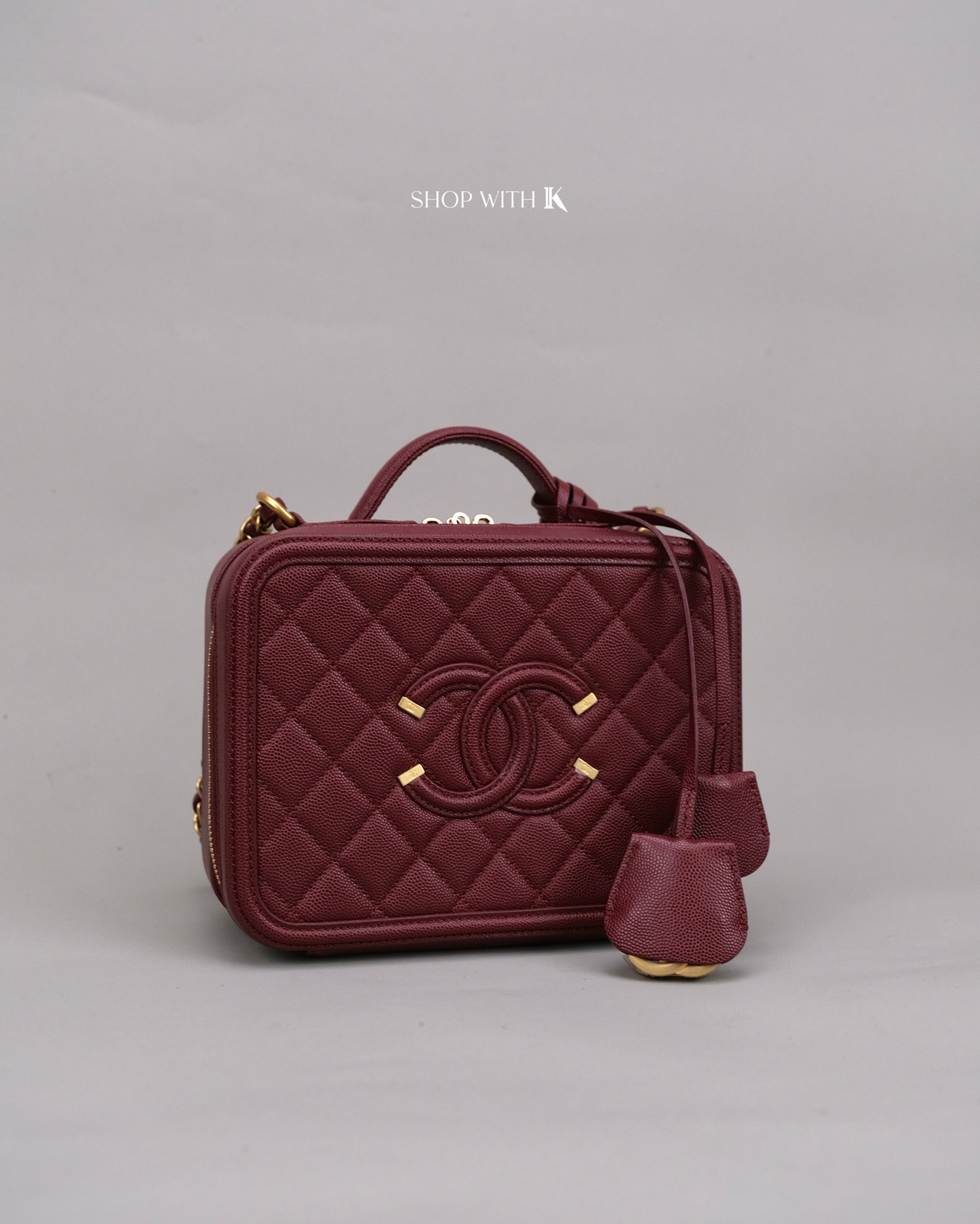 Chanel Filigree Vanity Case Burgundy