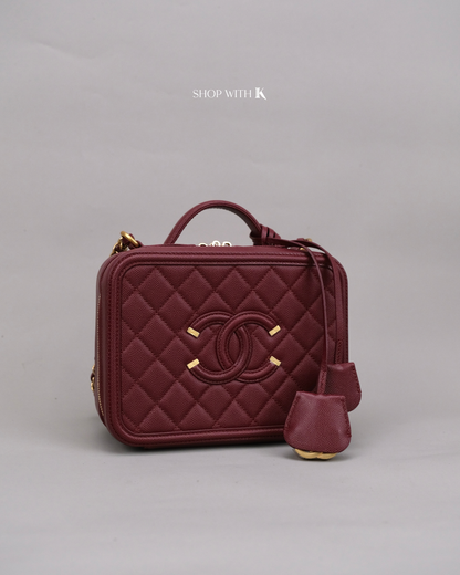 Chanel Filigree Vanity Case Burgundy