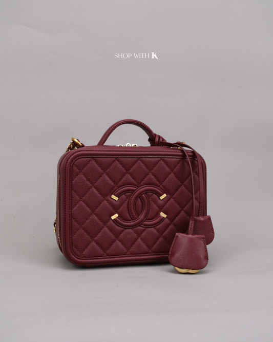 Chanel Filigree Vanity Case Burgundy
