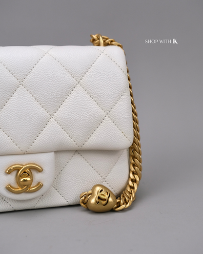 Chanel Mini Square Flap Heart Crush White
