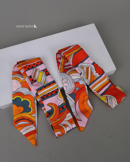Hermes Twilly Silk Scarf Orange