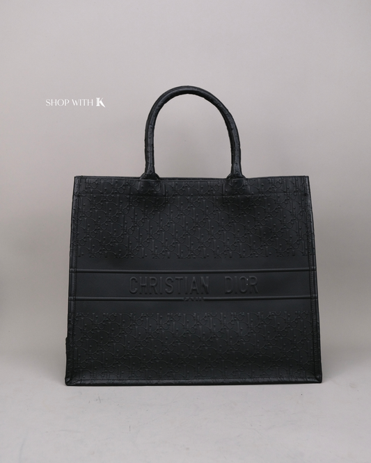 Dior Book Tote Black Oblique Embossed Calfskin Large