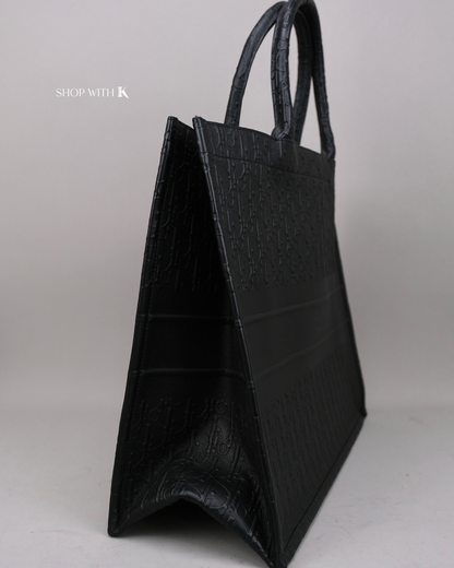 Dior Book Tote Black Oblique Embossed Calfskin Large
