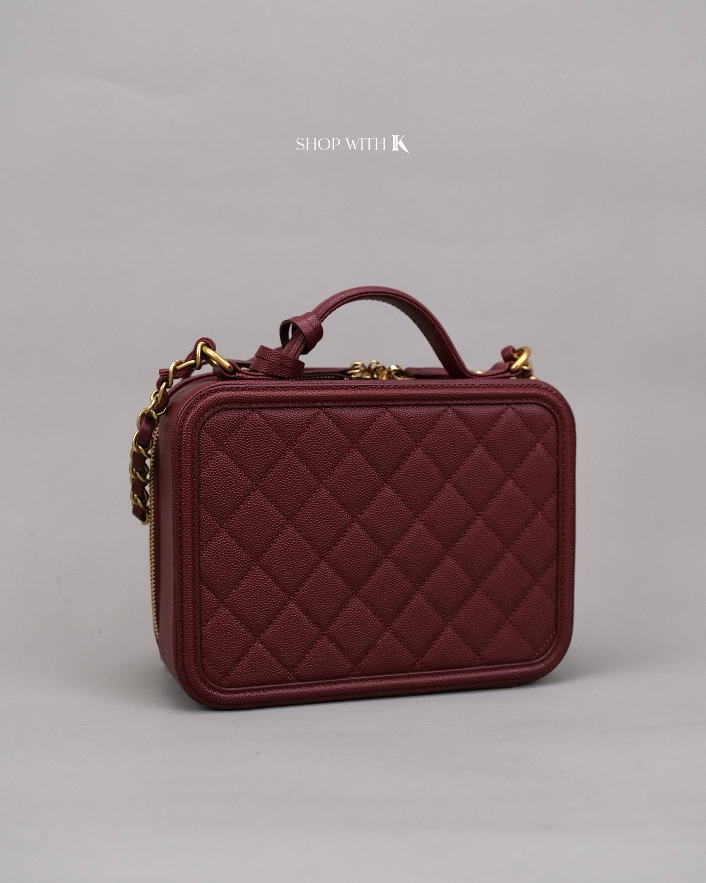 Chanel Filigree Vanity Case Burgundy