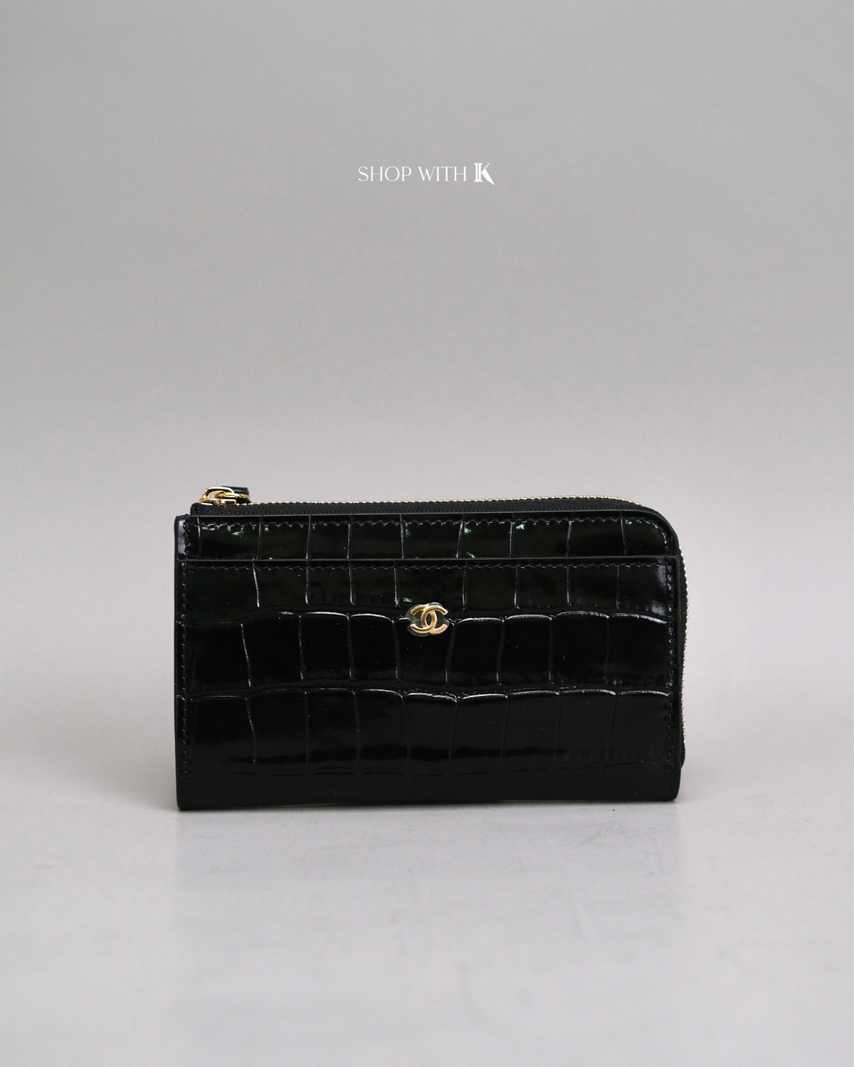 Chanel Zip Around Croc Stamp Cardholder
