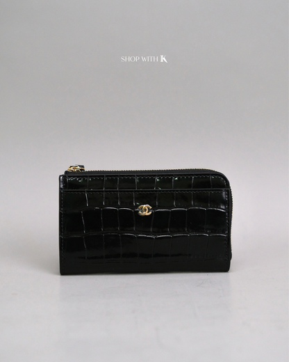 Chanel Zip Around Croc Stamp Cardholder