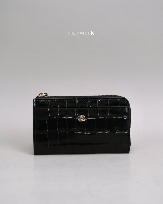 Chanel Zip Around Croc Stamp Cardholder