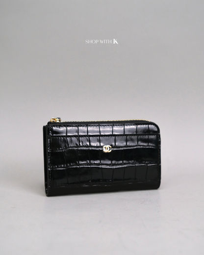 Chanel Zip Around Croc Stamp Cardholder