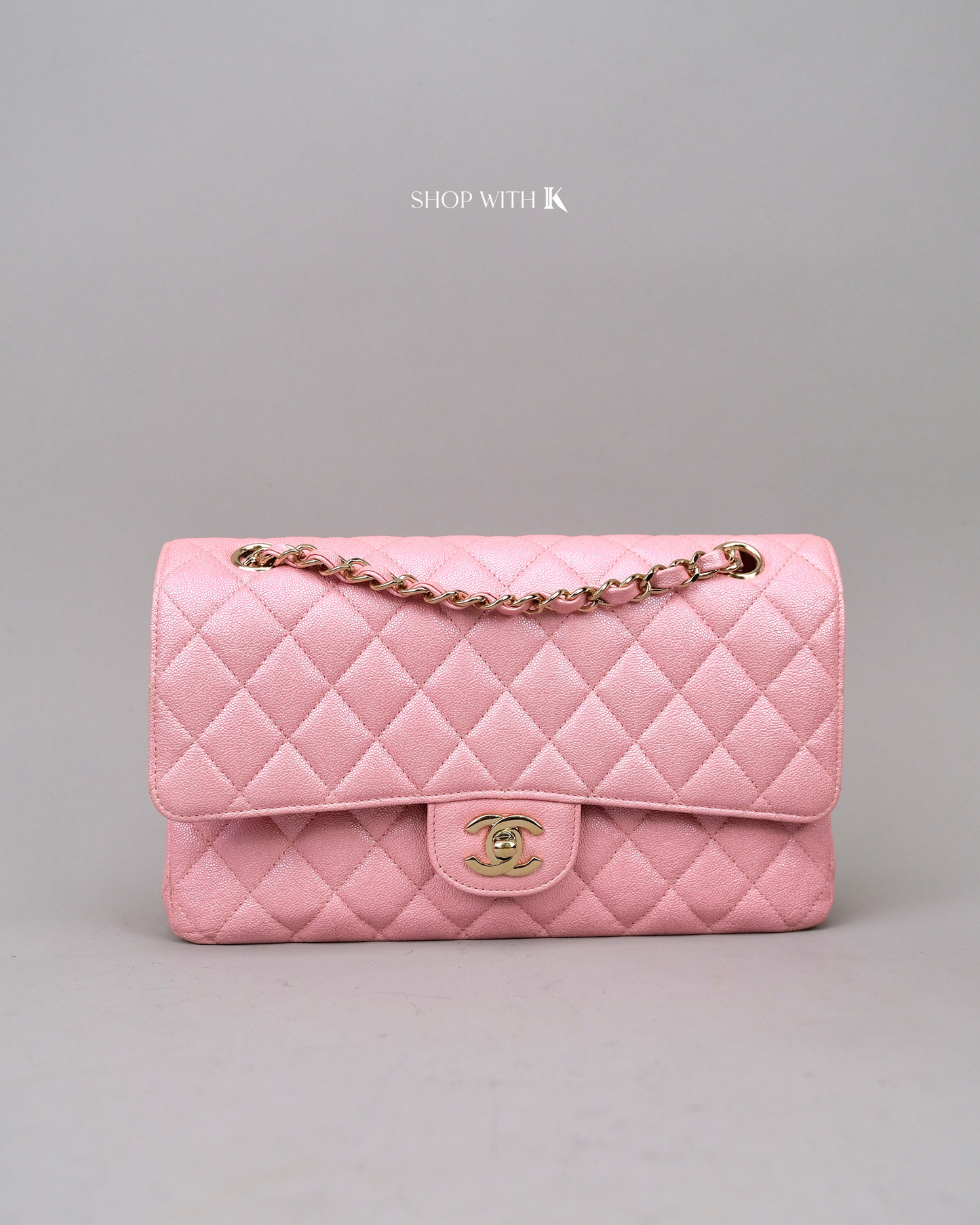 Chanel Double Flap Medium Iridescent Pink CGHW