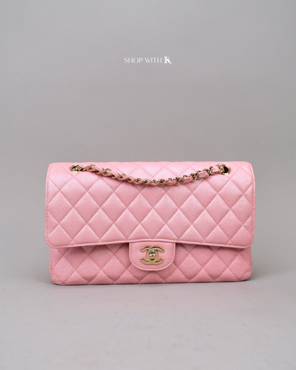 Chanel Double Flap Medium Iridescent Pink CGHW