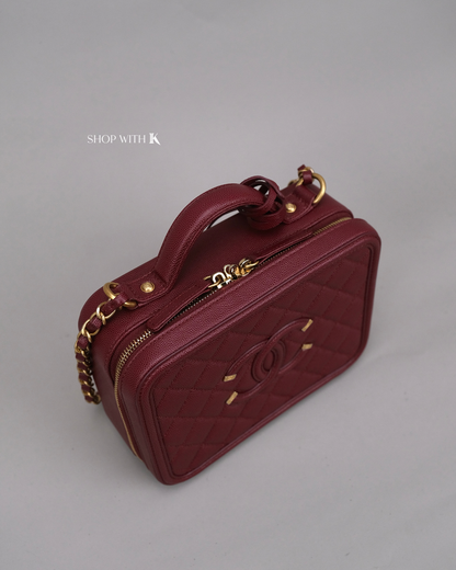 Chanel Filigree Vanity Case Burgundy