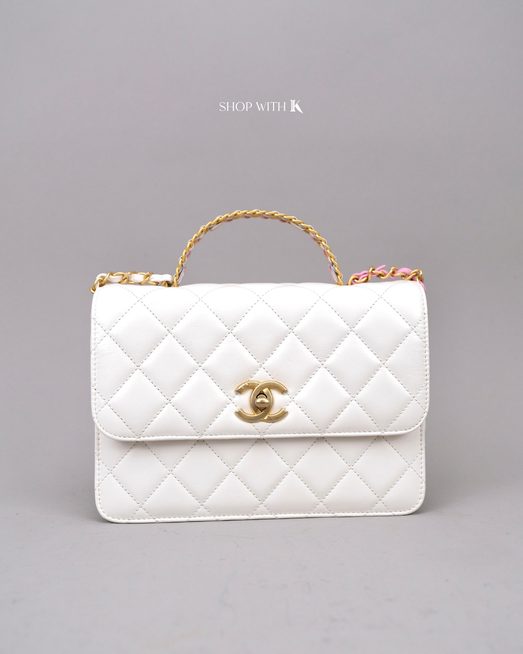 Chanel Matelasse White Multicolor Top Handle