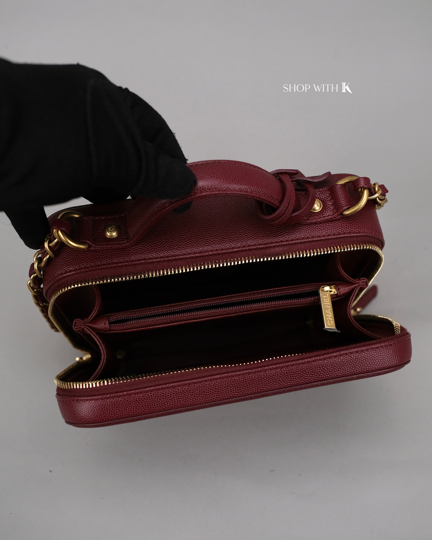 Chanel Filigree Vanity Case Burgundy