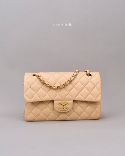 Chanel Small Classic Lambskin Flap Beige GHW