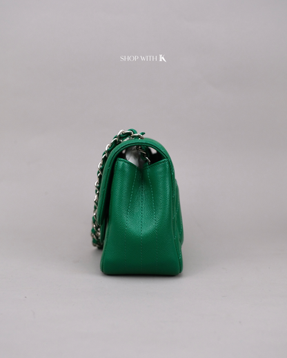 Chanel Mini Square Chevron Green SHW