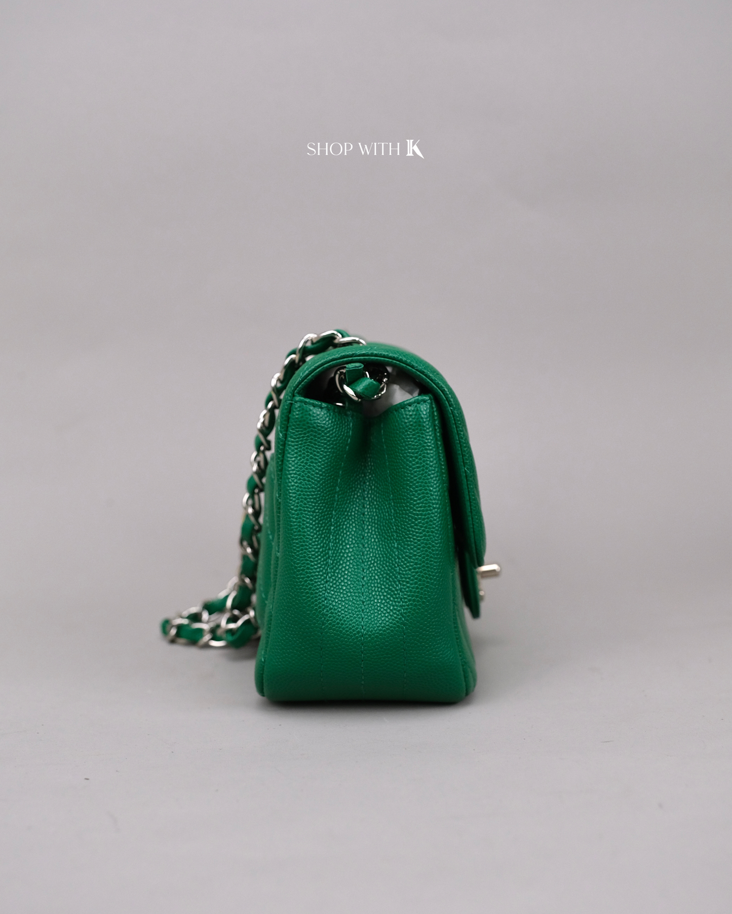 Chanel Mini Square Chevron Green SHW