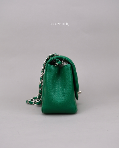 Chanel Mini Square Chevron Green SHW