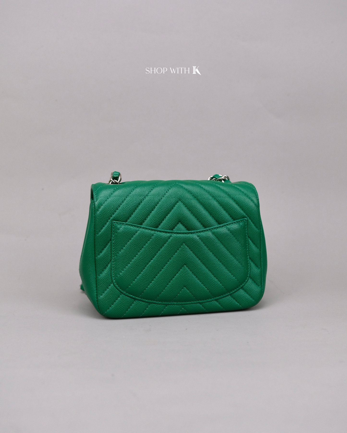 Chanel Mini Square Chevron Green SHW